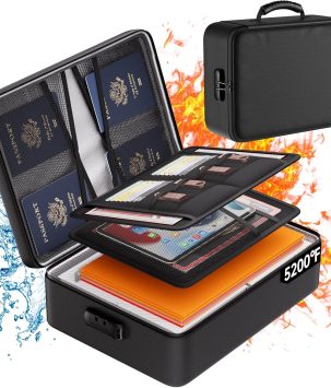 DocSafe 5200°F Document Organizer with Lock,Upgraded Heat Insulated Fireproof&Waterproof Box 8 Layers File Organizer,Portable Home Travel Safe Storage for Important Documents, Files and More