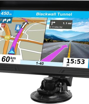 GPS Navigator for Car Truck RV, 9 inch Touch Screen Latest 2025 Map, Real Voice Spoken Turn-by-Turn Direction Reminding Navigation System for Cars, Vehicle GPS with Speed and Red Light Warning (Black)