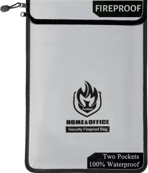 Upgraded Two Pockets Fireproof Document Bag (2000℉), andyer 15”x 11”Waterproof Fireproof Money Bag for Cash with Zipper, Important Document Storage Organizer for Valuables, Legal Documents Safe